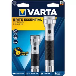 Pachet 2 lanterne LED Varta Brite Essential F20 + Brite Essentila F10, 2xC, 3xAAA, Aluminiu/cauciuc