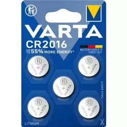 Baterii Varta tip buton CR 2016, 90 mAh, 5 buc